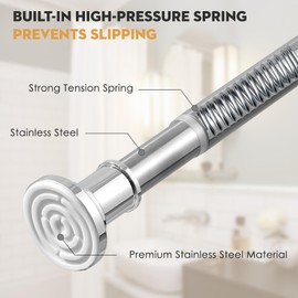 Haryaers Silver Long Curtain RodTension Shower Curtain Rods 30 to100 inch Adjustable Spring Heavy Duty Rods for Bathroom Windows Outdoor No Drill No Slip Stainless Steel