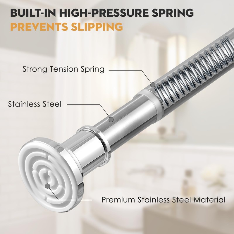 Haryaers Silver Long Curtain RodTension Shower Curtain Rods 30 to100