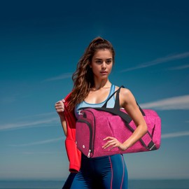 NGIL Glitter Cheers Sports Gym Duffel with Shoe Compartment and Small Carry on Travel Tote Bags for Women, Women Gym bag, Overnight bags for Women, Cheer Bag (Glitter-Hot Pink)