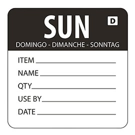 Vogue Black Dissolvable Sunday Labels Sunday. Roll of 250