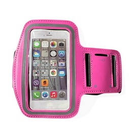 Cell Phone Armband Small up to 5.5" - Stretchable Phone Armbands for Running with Key Holder Pocket Strap Sport Bag Holder Running Walking Biking (Pink)