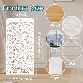 GOMAKERER 12 Pcs Decorative Painting Templates, 12 Styles Floral Stencil Template Reusable Border Stencil for Painting on Tile Furniture Wall Floor Scrapbooking Decor Drawing Tracing