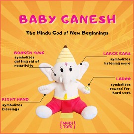 MODI TOYS Baby Ganesh Collection - 2 Mantra Singing Plush Toys and 1 Book | Ideal for Newborns, Infants, Toddlers, Grandparents | Best for Diwali, Baby Shower, Birthday, Housewarming
