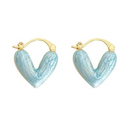 LANDOOK Blue Heart Gold Earrings Hoops Small Gold Hoop Earrings for Women Hypoallergenic Earring Jewelry for Gifts