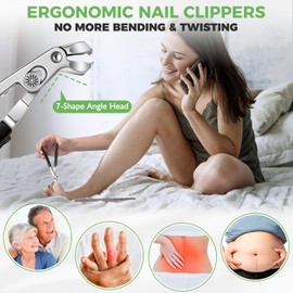 Toenail Clippers for Thick Toenails for Seniors, Angled Head Large Toe Nail Clippers for Men, Heavy Duty Fingernail Clipper with Catcher, Ultra Sharp Big Nail Cutters Set with Long Handle, Wide Jaw