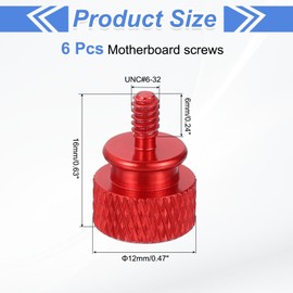 sourcing map 6Pcs #6-32 UNC Aluminum Thumb Screws, 12x16mm(ODxH) Computer Case Thumb Screws for PC Side Panel Motherboard Mounting Screw, Red