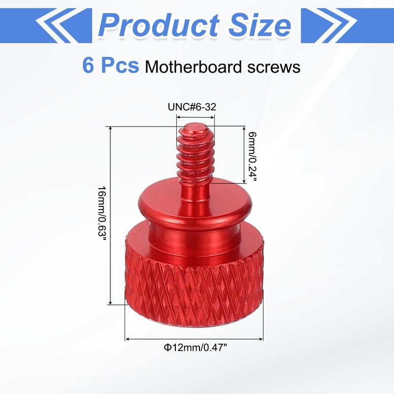 sourcing map 6Pcs #6-32 UNC Aluminum Thumb Screws, 12x16mm(ODxH) Computer