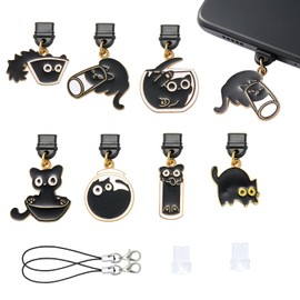 WEWAYSMILE 7Pcs Dust Plug Charm Type C with Alloy Enamel Black Cat Pendants USB C Dust Plug Cute Cell Phone Charms for Most Type C Phone,Laptop,Readers Device