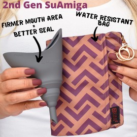 CIRCE CARE 2nd Gen SuAmiga Collapsible Female Urination Device Upgraded (Firm Top for Better Seal); Women Pee Funnel with Chic Waterproof Bag; Portable Female Urinal to Pee Standing Up (Size- Petite)
