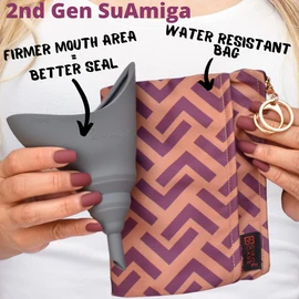 CIRCE CARE 2nd Gen SuAmiga Collapsible Female Urination Device Upgraded (Firm Top for Better Seal); Women Pee Funnel with Chic Waterproof Bag; Portable Female Urinal to Pee Standing Up (Size- Petite)