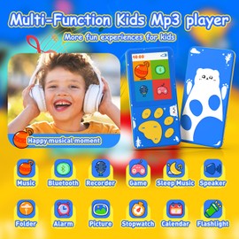 MP3 Player for Kids,32GB Kids MP3 Player with Bluetooth,Speaker, 2.4 inch Color Screen,Soothing Sound,Flashlight,Games,Voice Recorder,Music Player with Cartoon Bear Paw Button Expandable to 128GB