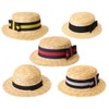 Straw Boater HAT with Ribbon & Bow Quality School Accessory