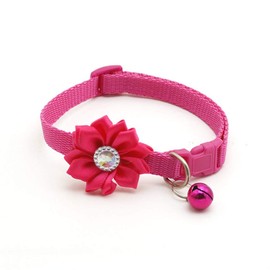 Doggie Style Store Small Dog Puppy Pet Collar Flower Floral Decoration with Bell Nylon Adjustable Size 19-32cm Pink Magenta Rose
