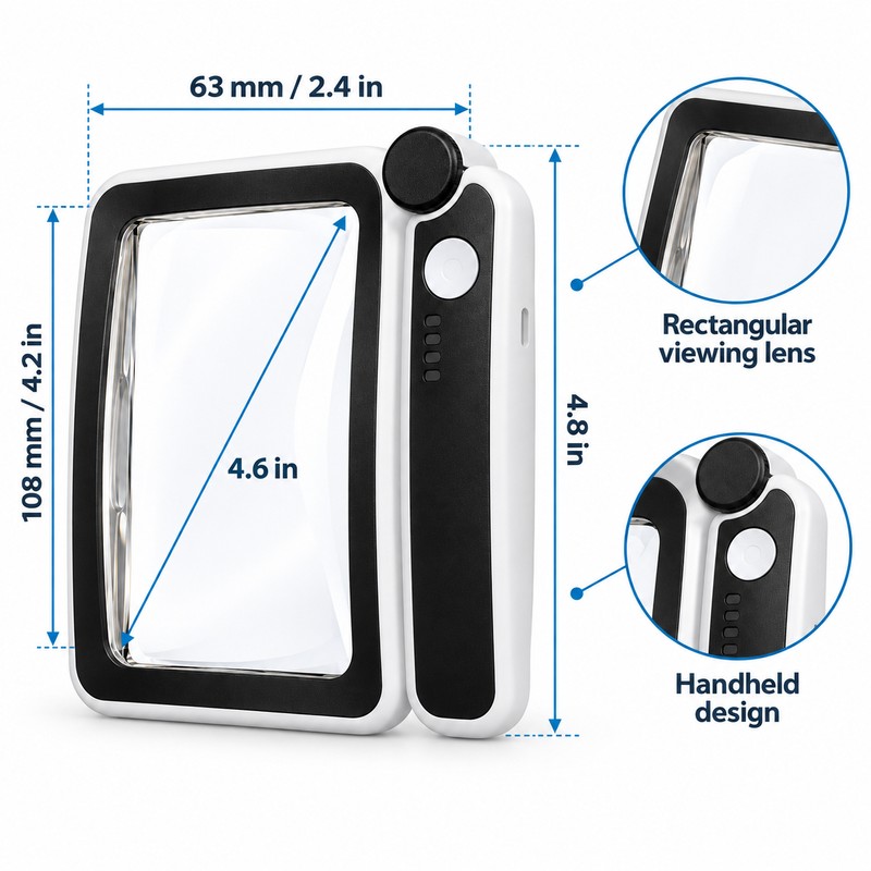 4X LED Handheld Magnifier for Reading – Rectangular Full-Page Magnifying