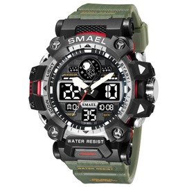 AIMES Men's Watches Luxury Military Sports Watch for Men Army Green Large Face Waterproof Date Casual Work Wrist Watches for Man Stopwatch Alarm Digital Analog Wrist Watch with Rubber Band