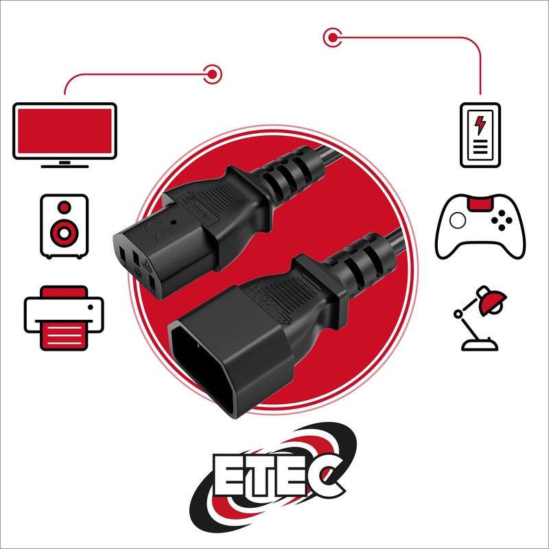 ETEC Euro Power Cable, Straight C13 IEC Plug to Straight