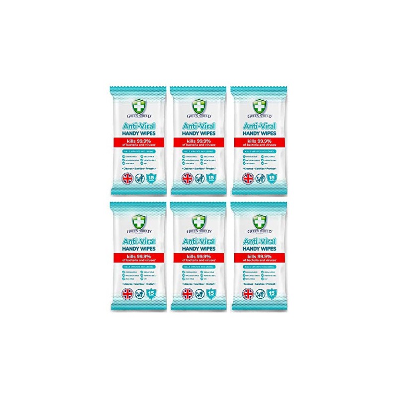 GreenShield Anti-Viral Handy Wipes 15's Kills 99.9% of Bacteria (6