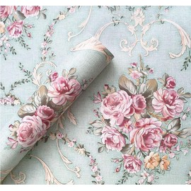 LIFAVOVY Light Green Flower Peel and Stick Wallpaper Self Adhesive Wall Paper Floral Removable Shelf Liner Decorative Roll 17.7 Inch x 32.8 FT
