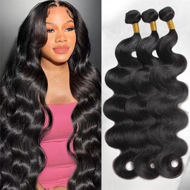 ZGGTL 12A Human Hair Bundles Body Wave 3 Bundles Human Hair 12 14 16Inch 100% Brazilian Human Hair Bundles Human Hair Weave Bundles Human Hair Extensions Double Weft Natural Black