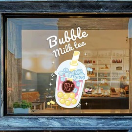 Svesoraco Bubble Tea Window Clings Cafe Milk Tea Decorations Stickers Boba Tea House Boba Planet Masala Chai Window Decor Upholstery for Cafes Shop Window Stickers