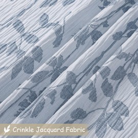 OVZME Blue Floral Shower Curtain 72 Inch Length, Crinkled Textured Thick Bathroom Shower Curtain Hotel Quality, Farmhouse Minimalist Bath Decor, Machine Washable, 72Wx72L Inches