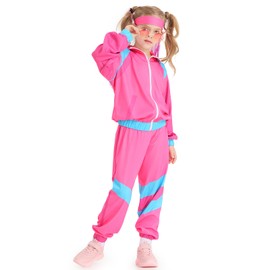 BAKUGOU Girls 80s Tracksuit Costume Set ColorBlock 2 Piece Windbreaker Suit Kids Hip Hop Dance Tracksuit Retro Shell Suit