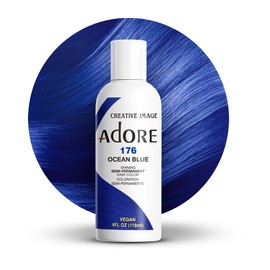 Adore Semi Permanent Hair Color (176 Ocean Blue) | Vegan & Cruelty-Free Blue Hair Dye | No Ammonia, No Peroxide, No Alcohol | 4 Fl Oz (Pack of 1)