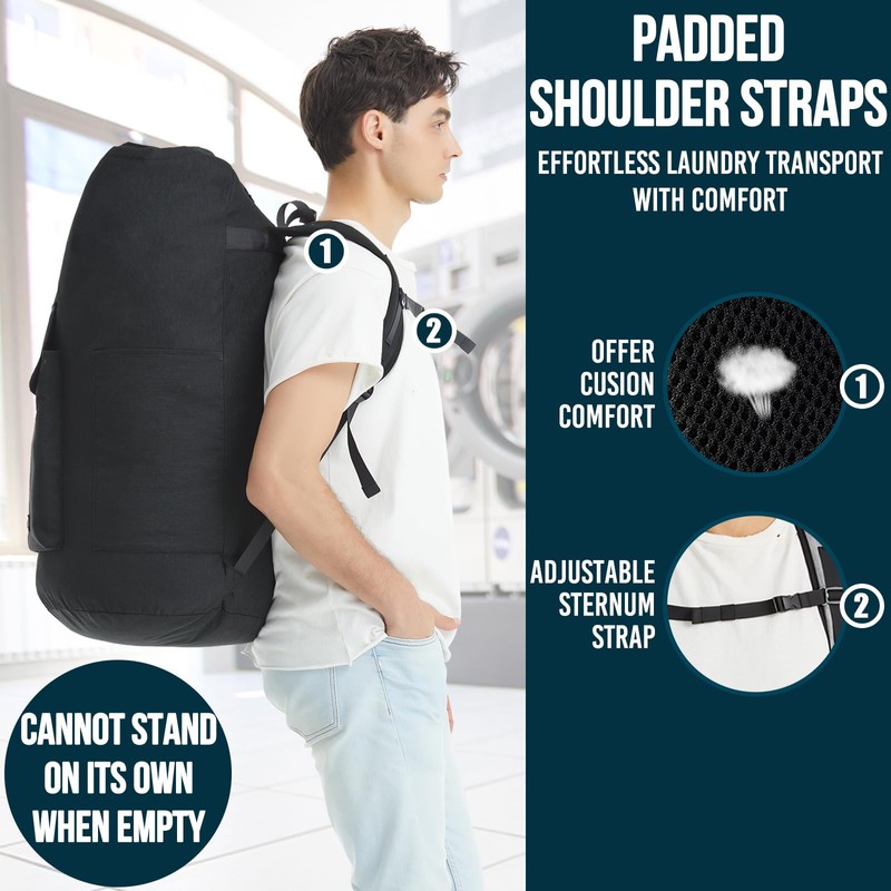 Laundry Backpack Bag, 115L Extra Large Laundry Bag with Straps,
