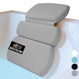 GORILLA GRIP Bath Pillow for Tub, Improved Suction Cups, Luxury Bathtub Pillows, Headrest for Neck and Back Support, Relaxing Home Spa, Hot Tubs and Bathroom Essentials, Gifts for Women, 3 Panel Gray