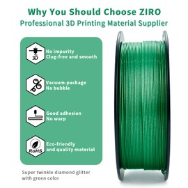 ZIRO Diamond Series Filament, 3D Printer Filament 1.75mm, Shiny Sparkle PLA with Glitter, Twinkling Neatly Wound 1kg/2.2lbs Spool, Fit Most FDM 3D Printers, Dimaond Green