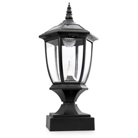 iGlow Black Outdoor Solar Post Light Lamp Lantern Fixture w/ 3 Bright White SMD LED w/Dual Bases (6x6 and Hexagonal) Deck Cap Square Fence Garden Landscape Path PVC Vinyl Dual Purpose