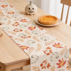 Camino de Mesa Otoño,Camino de Mesa con Motivos de Calabaza y Hoja de Arce,Decoración Otoño Hogar para Acción de Gracias, Halloween,Adornos de Otoño Ideal para Comedor,Cocina,Fiestas. (C)