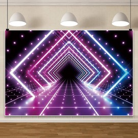 Leowefowa Let's Glow Neon Party Backdrop 7x5ft Neon Lights Tunnel Party Photography Background Futuristic Star Shape Neon Lights Tunnel Banner Neon Lights Tunnel Party Studio Photo Booth Props