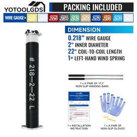 YoToolGDS Left Hand Wind（Black Cone）2" Garage Door Torsion Spring with Non-Slip Winding Bars & Gloves, High Precision Electrophoresis Black Coated, for Replacement, MIN 16,000 Cycles (0.218x2''x22'')