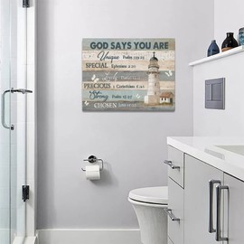 Rustic Lighthouse Wall Art Christian God Says You Are Bible Verse Pictures Wall Decor Canvas Prints Framed Barn Butterfly Painting Artwork for Bathroom Kitchen Living Room Office Church 16"x12"