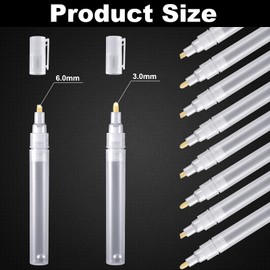 Sepamoon Set of 6 Empty Fillable Pen 3 mm 6 Mm, Refillable Paint Pen Blank Round Tilted Flat Head Refillable Paint Markers Fine Tip Acrylic Markers for Touch Up Graffiti Paper Drawing