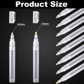 Sepamoon Set of 6 Empty Fillable Pen 3 mm 6 Mm, Refillable Paint Pen Blank Round Tilted Flat Head Refillable Paint Markers Fine Tip Acrylic Markers for Touch Up Graffiti Paper Drawing