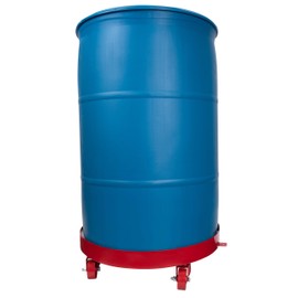 Groz 4 Wheel Heavy Duty Drum Dolly for 55 Gallon Steel Drums, 1200 lb Capacity, 11 Gauge Powder Coated Steel with Cast Iron Castors, 23 in. Drum Diameter (44373)