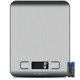 NUTRI FIT Digitale Küchenwaage aus Edelstahl, ultraflache Elektronische Kochwaage Lebensmittelwaage, 4 Einheiten, 5kg/11lb, LCD-Anzeige, AAA Batterien-Silbergrau