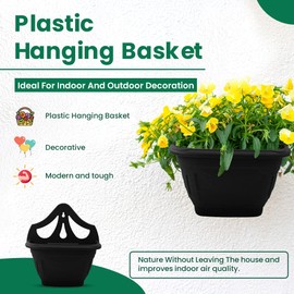 ANGIX 31cm Venetian Wall and Fence Planter | Lightweight And Durable Plastic Hanging Basket For Flowers, Ideal For Indoor And Outdoor Decoration - Black
