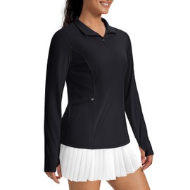 MAGCOMSEN Women Long Sleeve Quarter Zip Shirts Lightweight Quick Dry Summer Rashgard Tops Golf Athletic Shirts Black 2XL