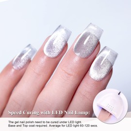 Imtiti Silver Color Gel Nail Polish,0.5fl oz Holographic 9D Cat eyes Glitter Magnetic Gel Polish UV Gel Nail Polish with Magnetic Stick for Nail Salon