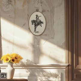 LKETW Vintage Western Cowboy Oval Wall Art Decor, Rustic Farmhouse Western Oval Canvas Hanging Decor, Retro Country Southwest Cowboy Rodeo Wall Decorations for Home Living Room Bedroom, 8.6x11.4 Inch