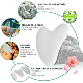 Gua Sha White Jade Stone - Massager for Face, Eyes, Neck and Body - 1 Heart Shaped Stone