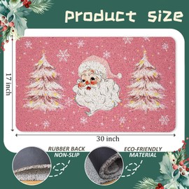WARDOS Pink Christmas Santa Door Mat, Winter Christmas Tree Doormat for Front Door Indoor Outdoor Entrance Porch, Preppy Xmas Santa Welcome Mat Outside, Xmas Winter Bath Mats, 17x30 Inches