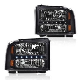 G-PLUS Smoked LED DRL headlights, Compatible with 2005 2006 2007 Ford F250 F350 F450 F550 Super Duty Bumper Headlamps, Clear Lens Black Housing Amber Reflector 6C3Z13008AB,faros delanteros