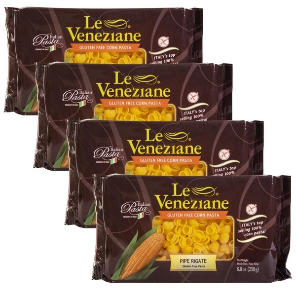 Le Veneziane - Italian Pipe Rigate Pasta [Gluten-Free], (4)- 8.8 oz. Pkgs