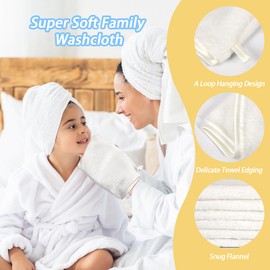 PHOGARY 6 Pack Flannel Face Cloths Face Body Wash Cloth, Super Absorbent & Soft Facial Mitts, Reusable Makeup Remover Wash Gloves Bath Mitt, Baby Guest White Towel Small Hand Towels-13x20cm