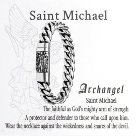 Flongo St. Michael Duftarmband für Herren: Schutzritter Armband mit Ätherische Öl Diffusor St. Michael Protect Us Vintage Armreif Punk Herrenarmband mit Baumwolleinsatz Geschenk für Männer