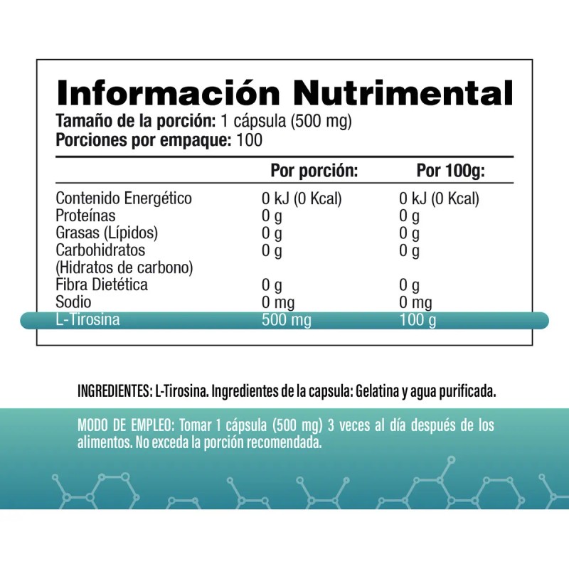 L-Tirosina - 100 Cpsulas - 1500 mg por porcin (3